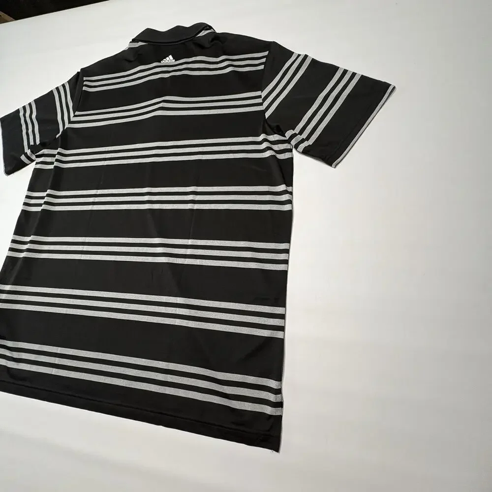 Adidas Men's Striped Polo Shirt - Size XL, Black and Gray